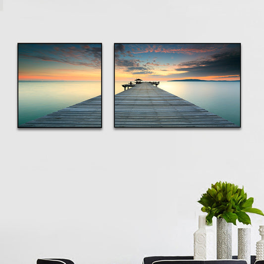 Picturesque Nature Scenery Canvas Wall Art for House Interior, Light Color, Set of 2 Lake Blue Clearhalo 'Art Gallery' 'Canvas Art' 'Contemporary Art Gallery' 'Modern' Arts' 1763152