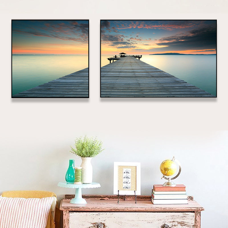Picturesque Nature Scenery Canvas Wall Art for House Interior, Light Color, Set of 2 Clearhalo 'Art Gallery' 'Canvas Art' 'Contemporary Art Gallery' 'Modern' Arts' 1763153