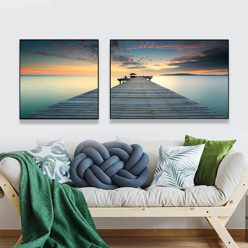Picturesque Nature Scenery Canvas Wall Art for House Interior, Light Color, Set of 2 Clearhalo 'Art Gallery' 'Canvas Art' 'Contemporary Art Gallery' 'Modern' Arts' 1763154