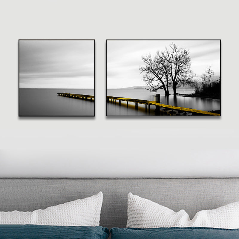 Picturesque Nature Scenery Canvas Wall Art for House Interior, Light Color, Set of 2 Grey Clearhalo 'Art Gallery' 'Canvas Art' 'Contemporary Art Gallery' 'Modern' Arts' 1763156