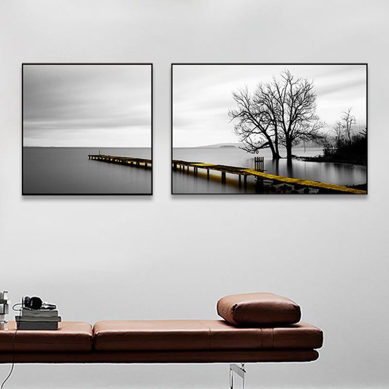 Picturesque Nature Scenery Canvas Wall Art for House Interior, Light Color, Set of 2 Clearhalo 'Art Gallery' 'Canvas Art' 'Contemporary Art Gallery' 'Modern' Arts' 1763158