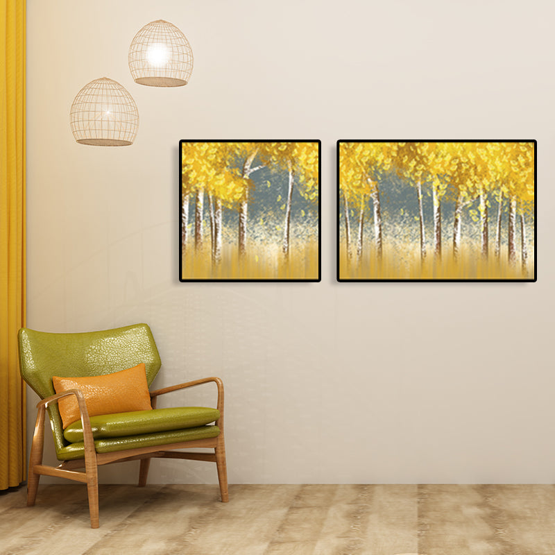 Yellow Fall Trees Wall Art Oil Painting Scenery Modern Multi-Piece Canvas for Hotel Clearhalo 'Art Gallery' 'Canvas Art' 'Contemporary Art Gallery' 'Modern' Arts' 1763161