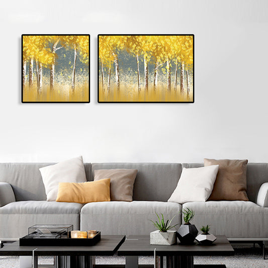 Yellow Fall Trees Wall Art Oil Painting Scenery Modern Multi-Piece Canvas for Hotel Clearhalo 'Art Gallery' 'Canvas Art' 'Contemporary Art Gallery' 'Modern' Arts' 1763162