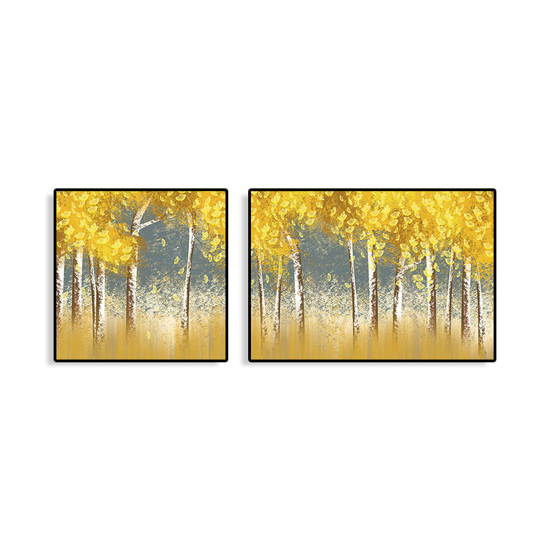 Yellow Fall Trees Wall Art Oil Painting Scenery Modern Multi-Piece Canvas for Hotel Clearhalo 'Art Gallery' 'Canvas Art' 'Contemporary Art Gallery' 'Modern' Arts' 1763163