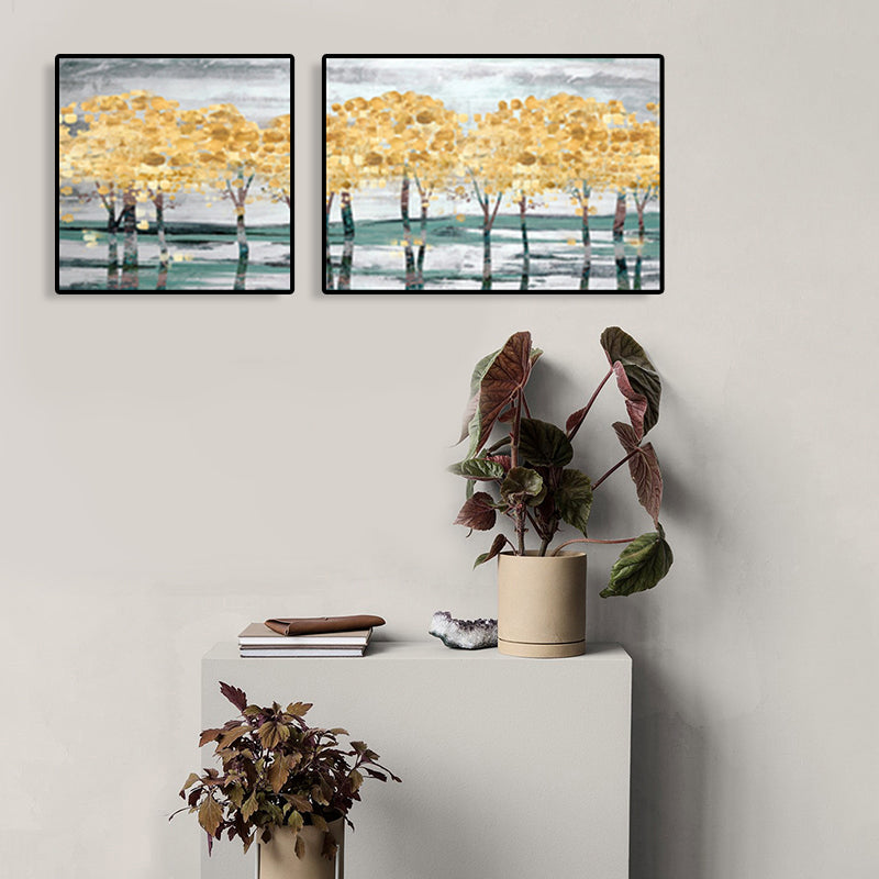 Yellow Fall Trees Wall Art Oil Painting Scenery Modern Multi-Piece Canvas for Hotel Beige Clearhalo 'Art Gallery' 'Canvas Art' 'Contemporary Art Gallery' 'Modern' Arts' 1763167