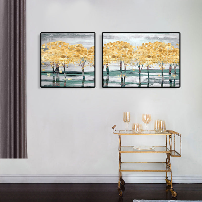 Yellow Fall Trees Wall Art Oil Painting Scenery Modern Multi-Piece Canvas for Hotel Clearhalo 'Art Gallery' 'Canvas Art' 'Contemporary Art Gallery' 'Modern' Arts' 1763168