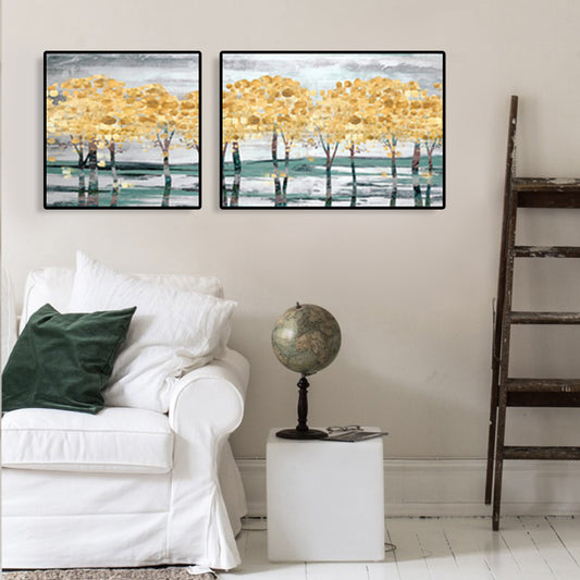 Yellow Fall Trees Wall Art Oil Painting Scenery Modern Multi-Piece Canvas for Hotel Clearhalo 'Art Gallery' 'Canvas Art' 'Contemporary Art Gallery' 'Modern' Arts' 1763169