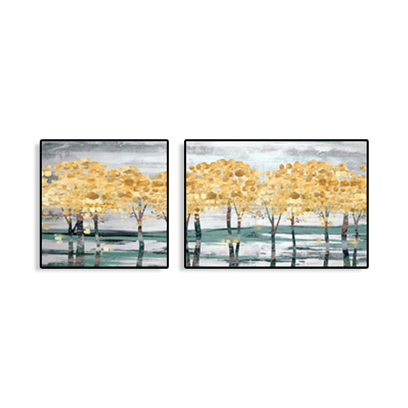 Yellow Fall Trees Wall Art Oil Painting Scenery Modern Multi-Piece Canvas for Hotel Clearhalo 'Art Gallery' 'Canvas Art' 'Contemporary Art Gallery' 'Modern' Arts' 1763170