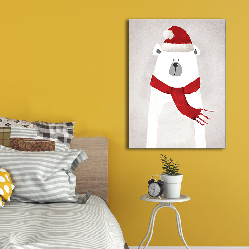 Grey Polar Bear Canvas Textured Children's Art Kids Bedroom Wall Decor, Multiple Sizes Clearhalo 'Art Gallery' 'Canvas Art' 'Kids' Arts' 1763214