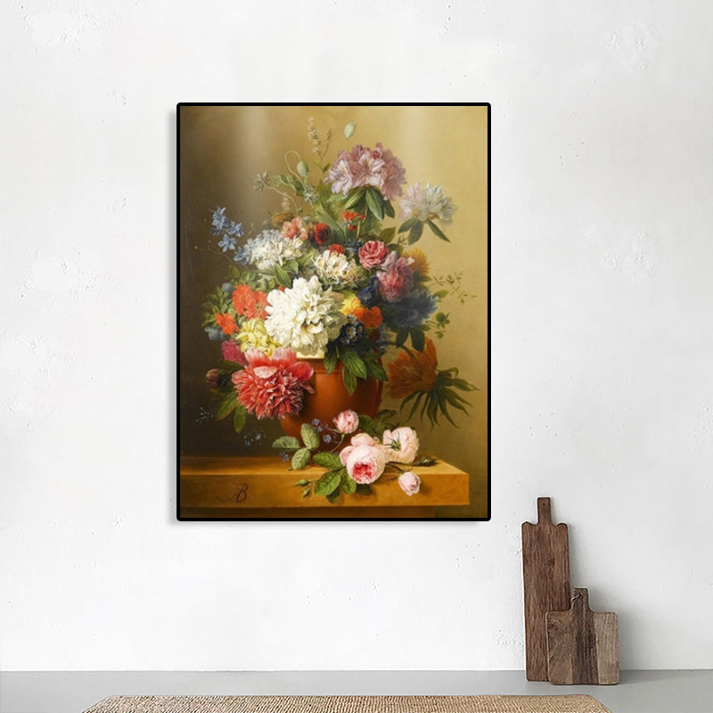 Impressionism Flower and Vase Canvas Pastel Color Bathroom Art Print, Multiple Sizes Red Clearhalo 'Arts' 'Canvas Art' 1763247