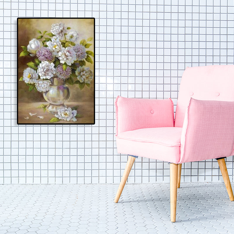 Impressionism Flower and Vase Canvas Pastel Color Bathroom Art Print, Multiple Sizes Clearhalo 'Arts' 'Canvas Art' 1763252