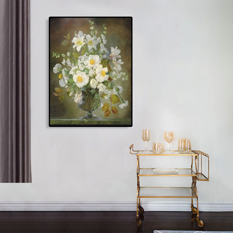 Impressionism Flower and Vase Canvas Pastel Color Bathroom Art Print, Multiple Sizes Beige Clearhalo 'Arts' 'Canvas Art' 1763259