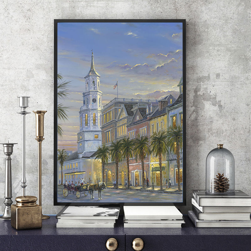 Grand Building View Painting Yellow Impressionism Style Wall Art Print for Dining Room Yellow Clearhalo 'Arts' 'Canvas Art' 1763277