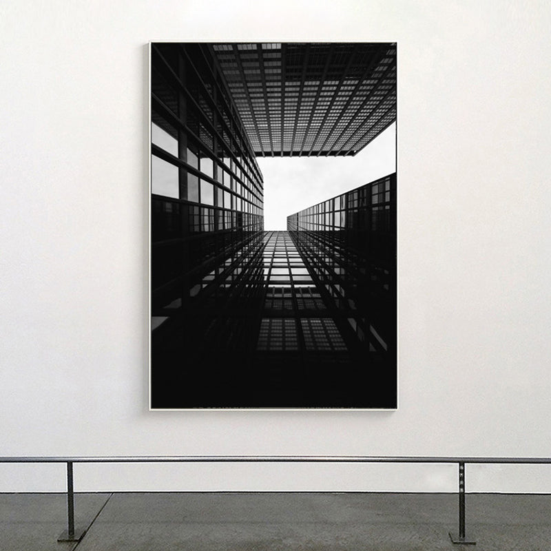 Contemporary Style Tall Building Canvas Light Color Textured Art Print for Dining Room Black Clearhalo 'Art Gallery' 'Canvas Art' 'Contemporary Art Gallery' 'Modern' Arts' 1763284