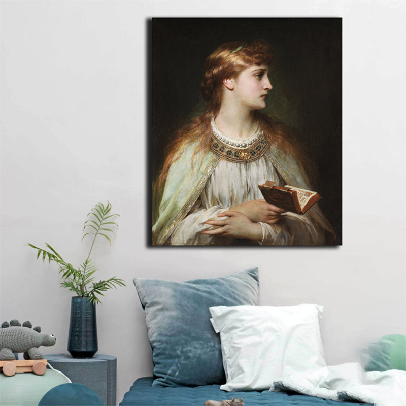 Renaissance Reading Girl Art Print Canvas Textured Yellow Wall Decor for Bathroom Brown Clearhalo 'Arts' 'Canvas Art' 1763354