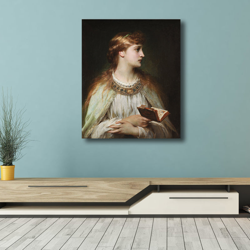 Renaissance Reading Girl Art Print Canvas Textured Yellow Wall Decor for Bathroom Clearhalo 'Arts' 'Canvas Art' 1763356