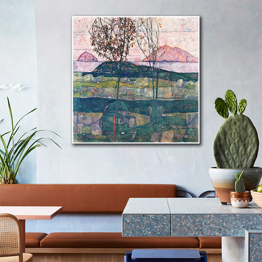 Natural Landscape Wall Decor Art Nouveau Textured Bedroom Canvas, Multiple Size Options Pink