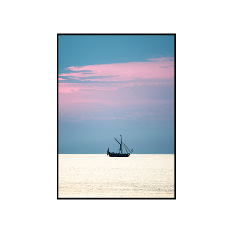 Photo Sunset Ocean Sailboat Canvas Art Minimalist Picturesque Seascape Wall Decor in Soft Color Clearhalo 'Art Gallery' 'Canvas Art' 'Contemporary Art Gallery' 'Modern' Arts' 1763393