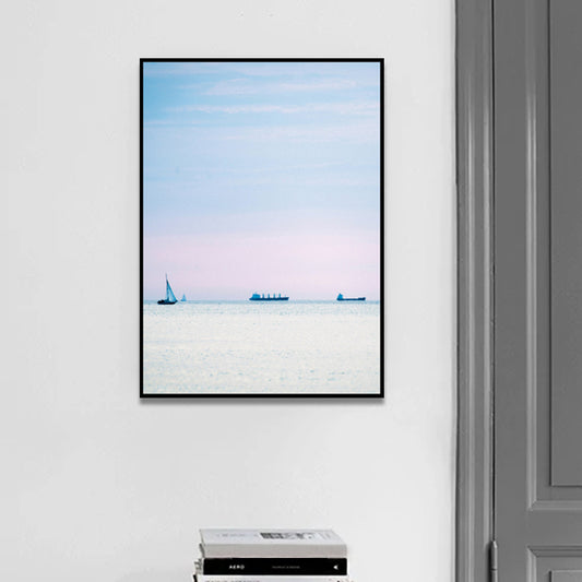 Photo Sunset Ocean Sailboat Canvas Art Minimalist Picturesque Seascape Wall Decor in Soft Color Clearhalo 'Art Gallery' 'Canvas Art' 'Contemporary Art Gallery' 'Modern' Arts' 1763398
