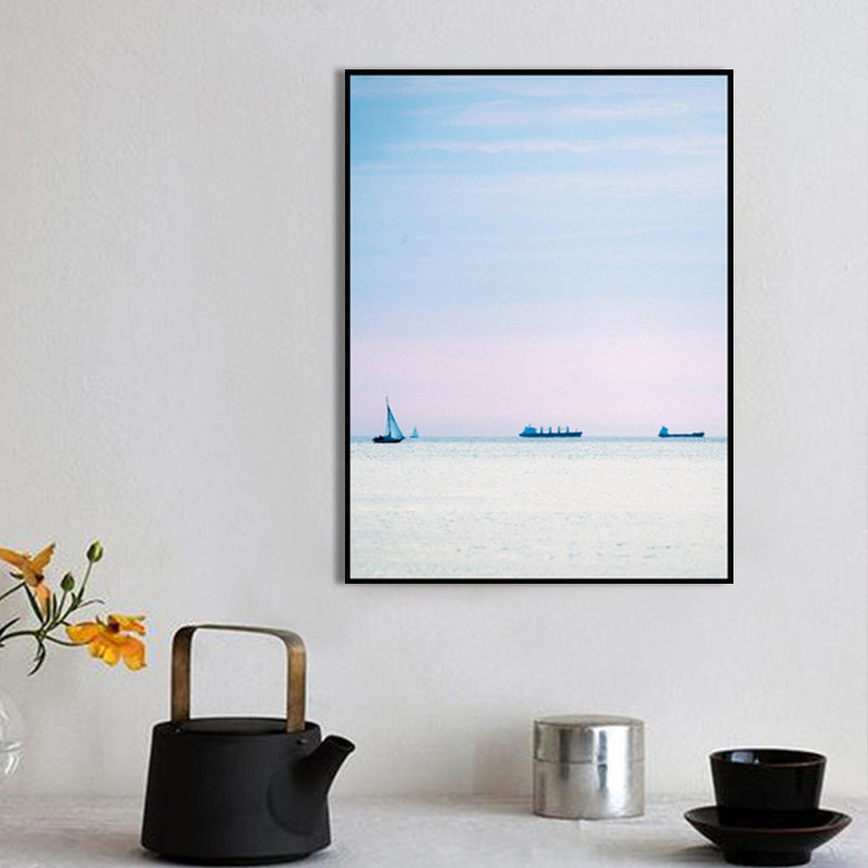 Photo Sunset Ocean Sailboat Canvas Art Minimalist Picturesque Seascape Wall Decor in Soft Color Clearhalo 'Art Gallery' 'Canvas Art' 'Contemporary Art Gallery' 'Modern' Arts' 1763399