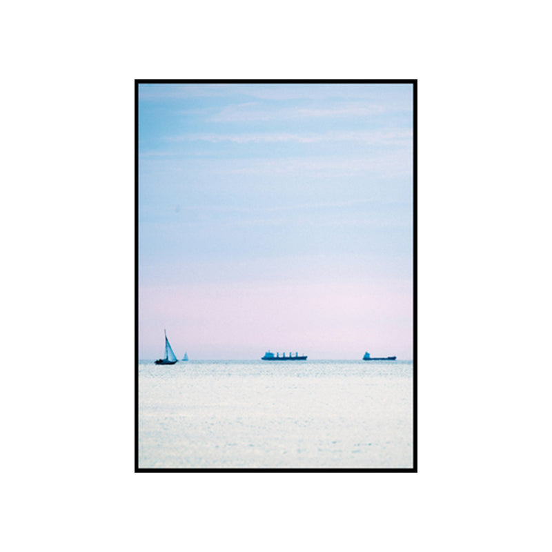 Photo Sunset Ocean Sailboat Canvas Art Minimalist Picturesque Seascape Wall Decor in Soft Color Clearhalo 'Art Gallery' 'Canvas Art' 'Contemporary Art Gallery' 'Modern' Arts' 1763400