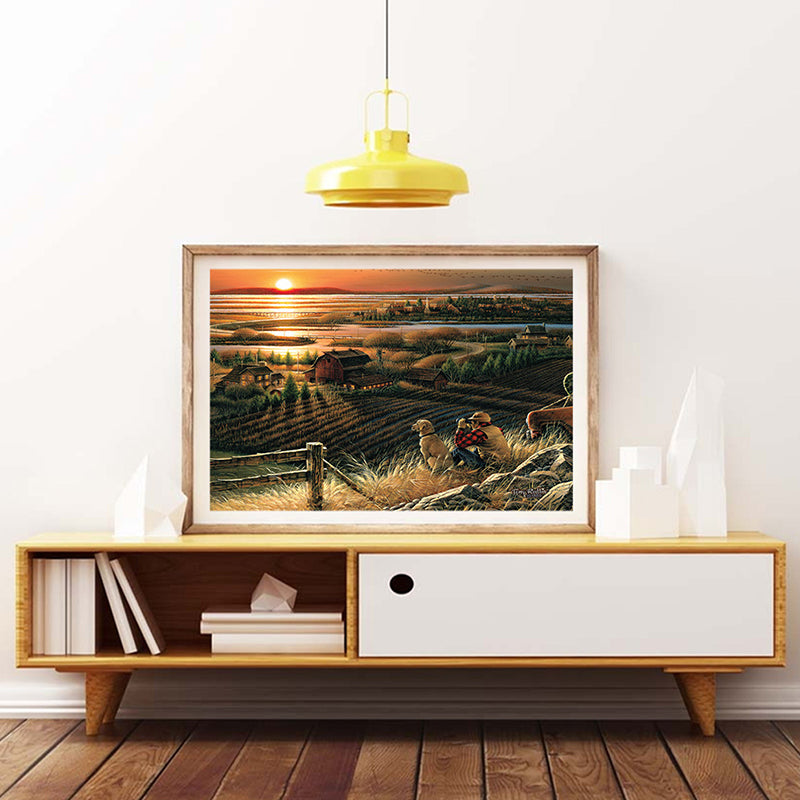 Brown Farmfield Sunset Scene Canvas Impressionism Style Textured Wall Decor for Dining Room Clearhalo 'Arts' 'Canvas Art' 1763403