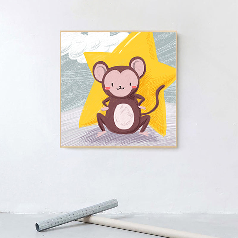 Cartoon Animal Wall Art Print Canvas Textured Soft Color Wall Decor for Baby Room Clearhalo 'Art Gallery' 'Canvas Art' 'Kids' Arts' 1763448