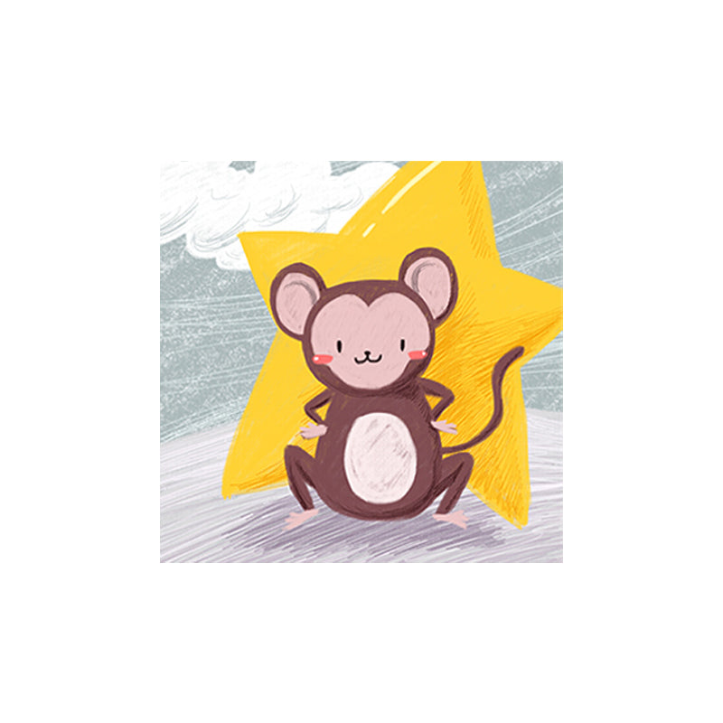 Cartoon Animal Wall Art Print Canvas Textured Soft Color Wall Decor for Baby Room Clearhalo 'Art Gallery' 'Canvas Art' 'Kids' Arts' 1763449