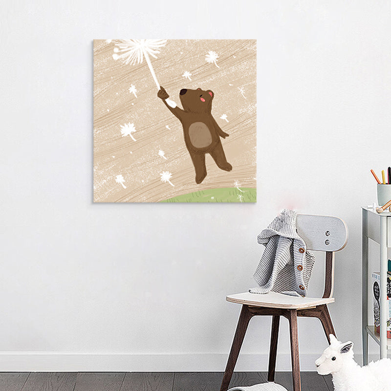 Cartoon Animal Wall Art Print Canvas Textured Soft Color Wall Decor for Baby Room Brown Clearhalo 'Art Gallery' 'Canvas Art' 'Kids' Arts' 1763452
