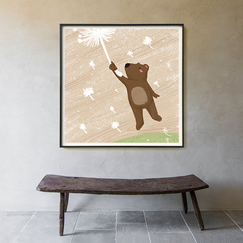 Cartoon Animal Wall Art Print Canvas Textured Soft Color Wall Decor for Baby Room Clearhalo 'Art Gallery' 'Canvas Art' 'Kids' Arts' 1763453