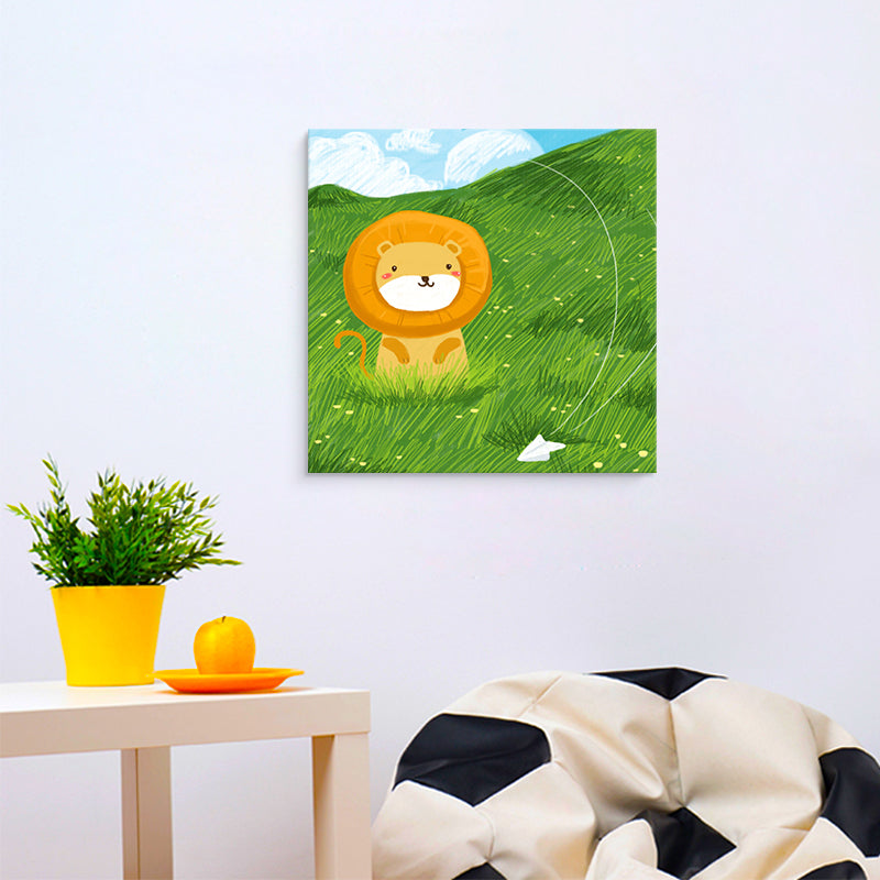 Cartoon Animal Wall Art Print Canvas Textured Soft Color Wall Decor for Baby Room Green Clearhalo 'Art Gallery' 'Canvas Art' 'Kids' Arts' 1763456