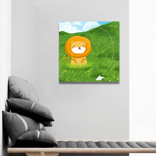 Cartoon Animal Wall Art Print Canvas Textured Soft Color Wall Decor for Baby Room Clearhalo 'Art Gallery' 'Canvas Art' 'Kids' Arts' 1763458