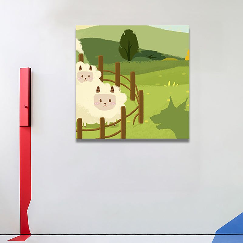 Cartoon Animal Wall Art Print Canvas Textured Soft Color Wall Decor for Baby Room Clearhalo 'Art Gallery' 'Canvas Art' 'Kids' Arts' 1763461