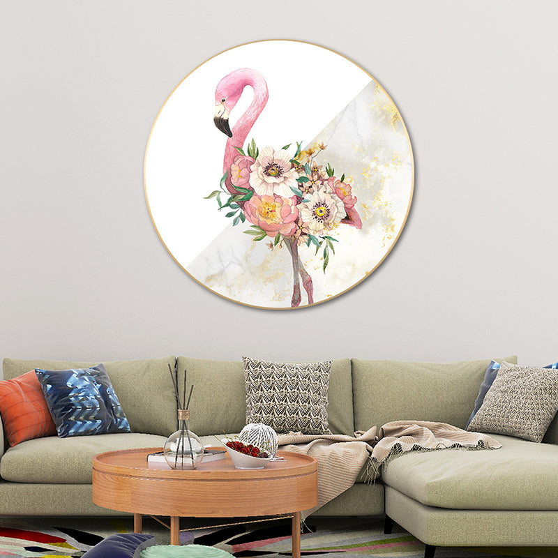 Canvas Pink Painting Contemporary Style Flamingo and Flower Wall Decor, Multiple Sizes Clearhalo 'Art Gallery' 'Canvas Art' 'Contemporary Art Gallery' 'Modern' Arts' 1763480