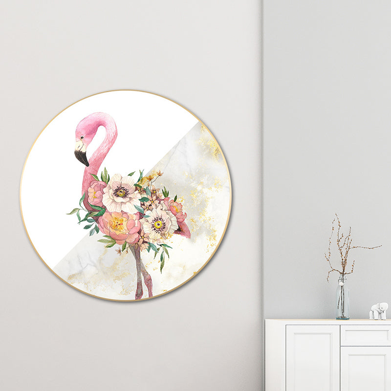 Canvas Pink Painting Contemporary Style Flamingo and Flower Wall Decor, Multiple Sizes Clearhalo 'Art Gallery' 'Canvas Art' 'Contemporary Art Gallery' 'Modern' Arts' 1763481