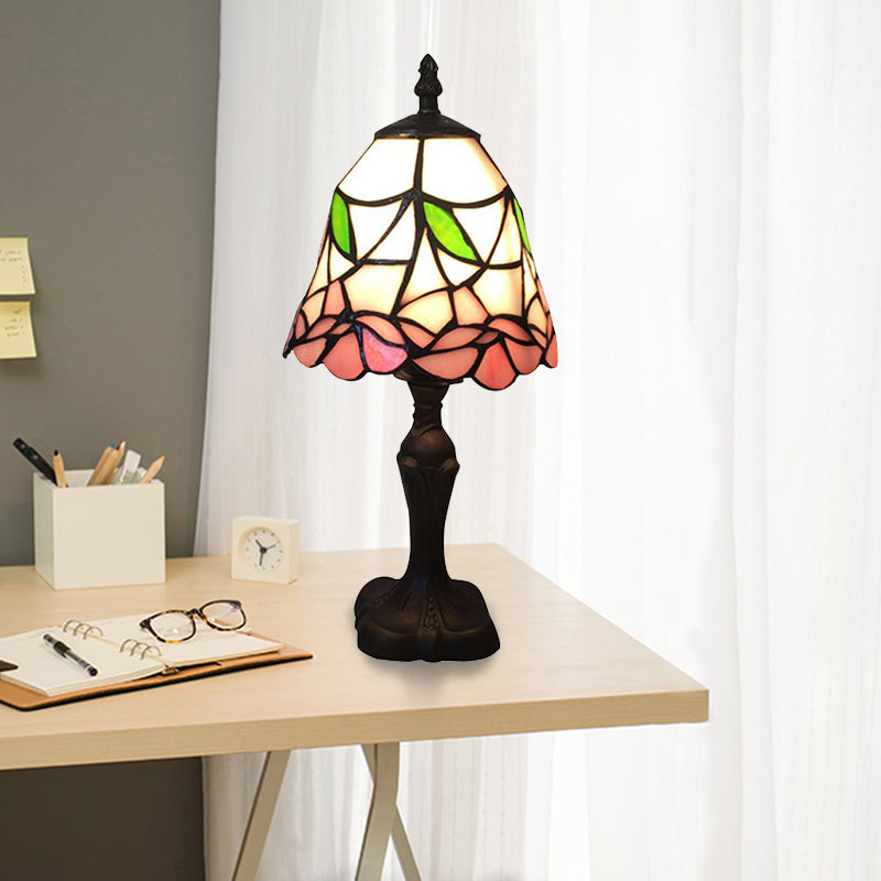7"/6" Wide Bell Shape Bedroom Reading Light with Rose Stained Glass Tiffany Style Desk Lamp in Pink Pink 6" Clearhalo 'Lamps' 'Table Lamps' Lighting' 176349