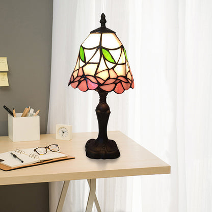 7"/6" Wide Bell Shape Bedroom Reading Light with Rose Stained Glass Tiffany Style Desk Lamp in Pink Pink 6" Clearhalo 'Lamps' 'Table Lamps' Lighting' 176349
