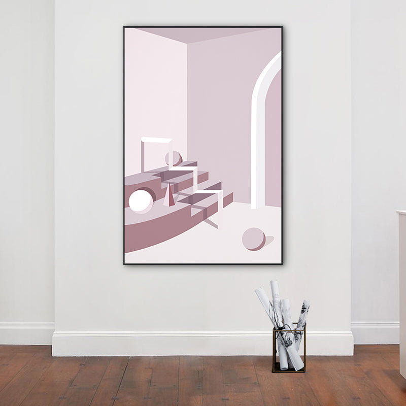 Modern Wall Art Decor Pastel Color Illustration Geometric and House Interior Canvas Clearhalo 'Art Gallery' 'Canvas Art' 'Kids' Arts' 1763506