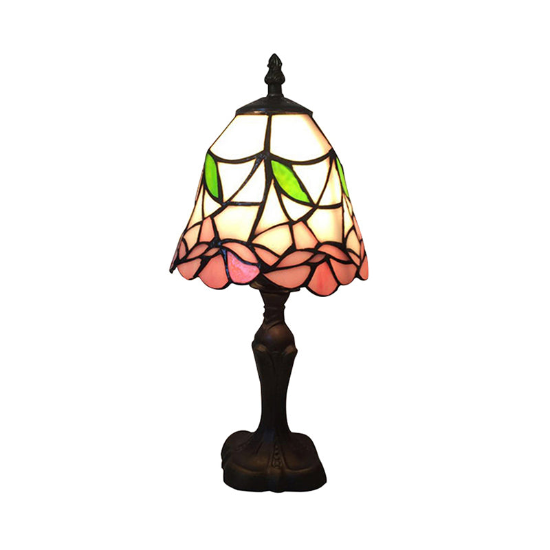 7"/6" Wide Bell Shape Bedroom Reading Light with Rose Stained Glass Tiffany Style Desk Lamp in Pink Clearhalo 'Lamps' 'Table Lamps' Lighting' 176351