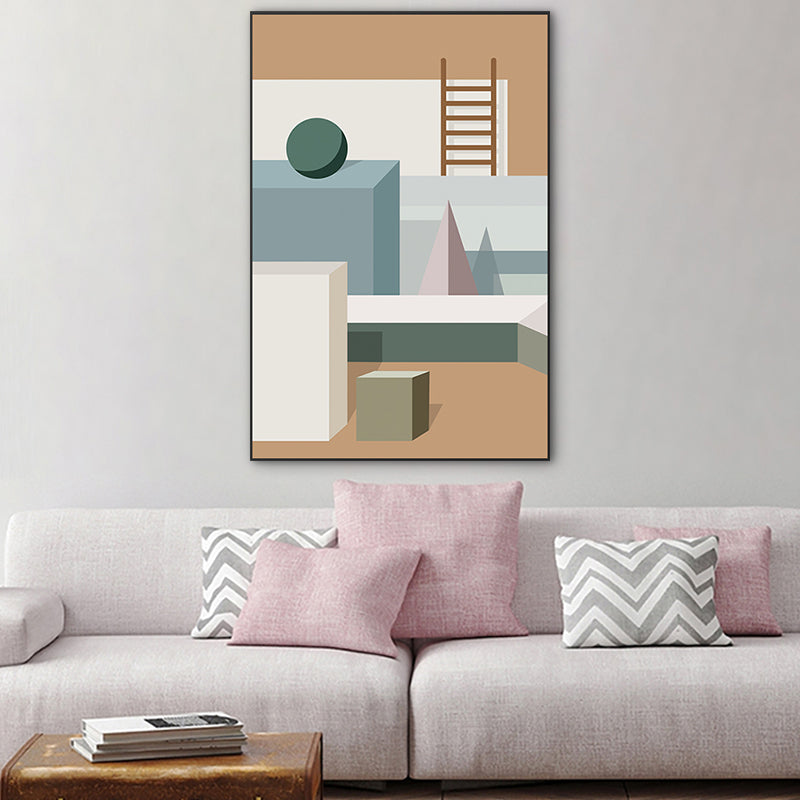 Modern Wall Art Decor Pastel Color Illustration Geometric and House Interior Canvas Brown Clearhalo 'Art Gallery' 'Canvas Art' 'Kids' Arts' 1763511