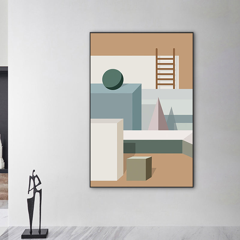 Modern Wall Art Decor Pastel Color Illustration Geometric and House Interior Canvas Clearhalo 'Art Gallery' 'Canvas Art' 'Kids' Arts' 1763512
