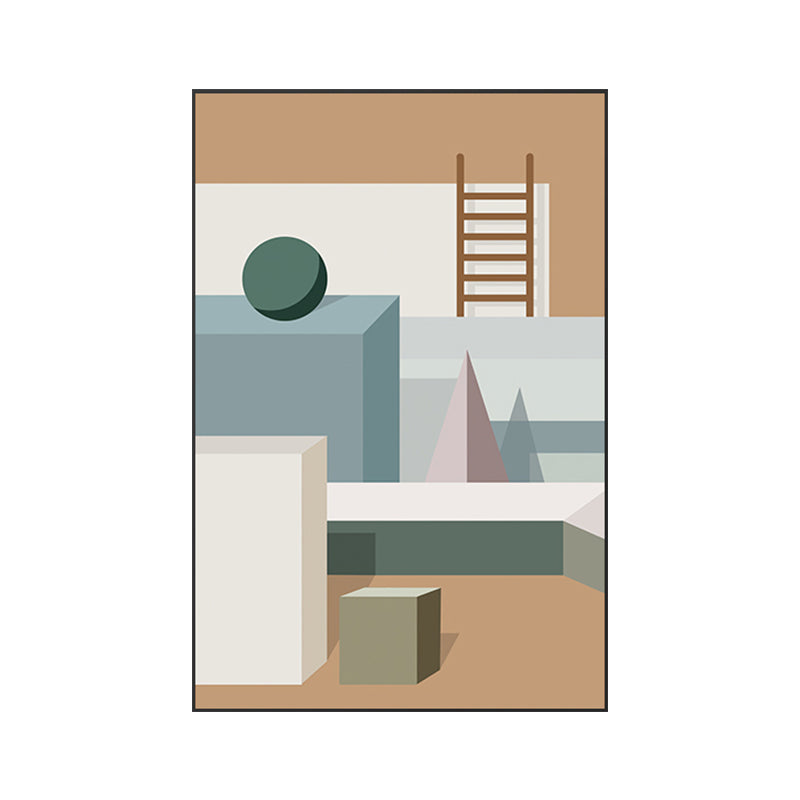 Modern Wall Art Decor Pastel Color Illustration Geometric and House Interior Canvas Clearhalo 'Art Gallery' 'Canvas Art' 'Kids' Arts' 1763514