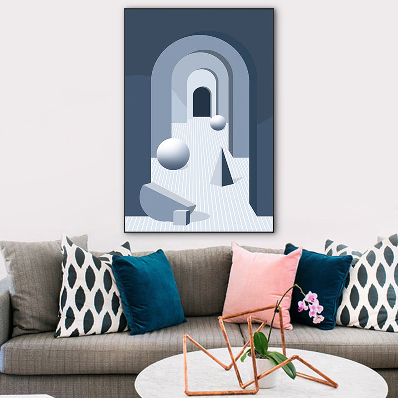 Modern Wall Art Decor Pastel Color Illustration Geometric and House Interior Canvas Blue Clearhalo 'Art Gallery' 'Canvas Art' 'Kids' Arts' 1763515