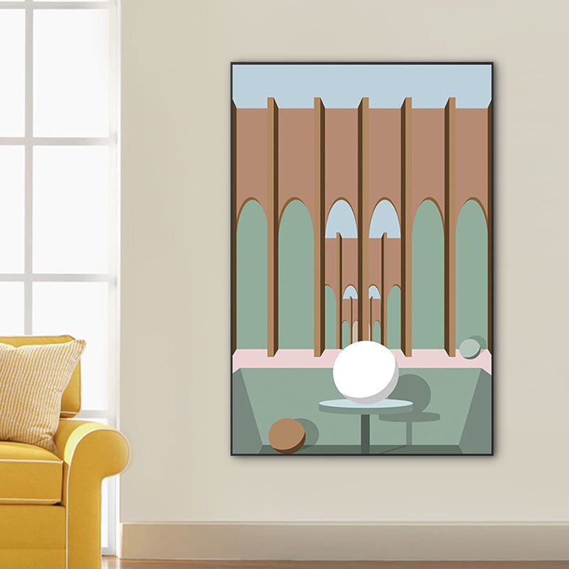 Modern Wall Art Decor Pastel Color Illustration Geometric and House Interior Canvas Green Clearhalo 'Art Gallery' 'Canvas Art' 'Kids' Arts' 1763519