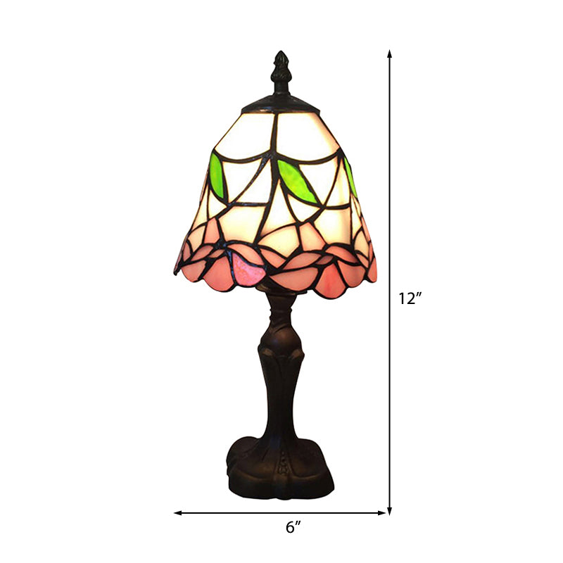 7"/6" Wide Bell Shape Bedroom Reading Light with Rose Stained Glass Tiffany Style Desk Lamp in Pink Clearhalo 'Lamps' 'Table Lamps' Lighting' 176352