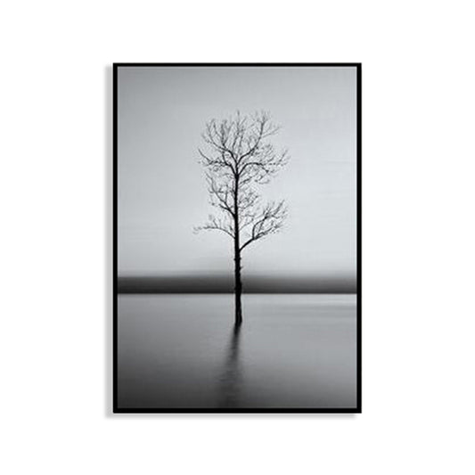 Leafless Tree Wall Art Print Nordic Aesthetics Photo Plant Canvas in Grey for Bedroom Clearhalo 'Art Gallery' 'Canvas Art' 'Contemporary Art Gallery' 'Modern' Arts' 1763560