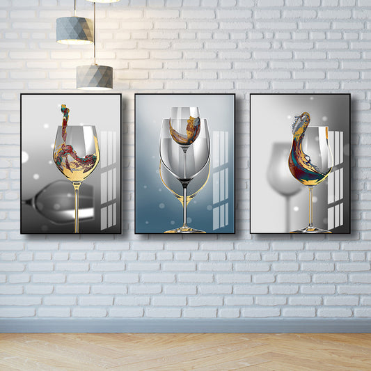 Modern Wine Glasses Wall Art Decor Light Color Dining Room Canvas Print, Set of 3 Brown Clearhalo 'Art Gallery' 'Canvas Art' 'Contemporary Art Gallery' 'Modern' Arts' 1763563