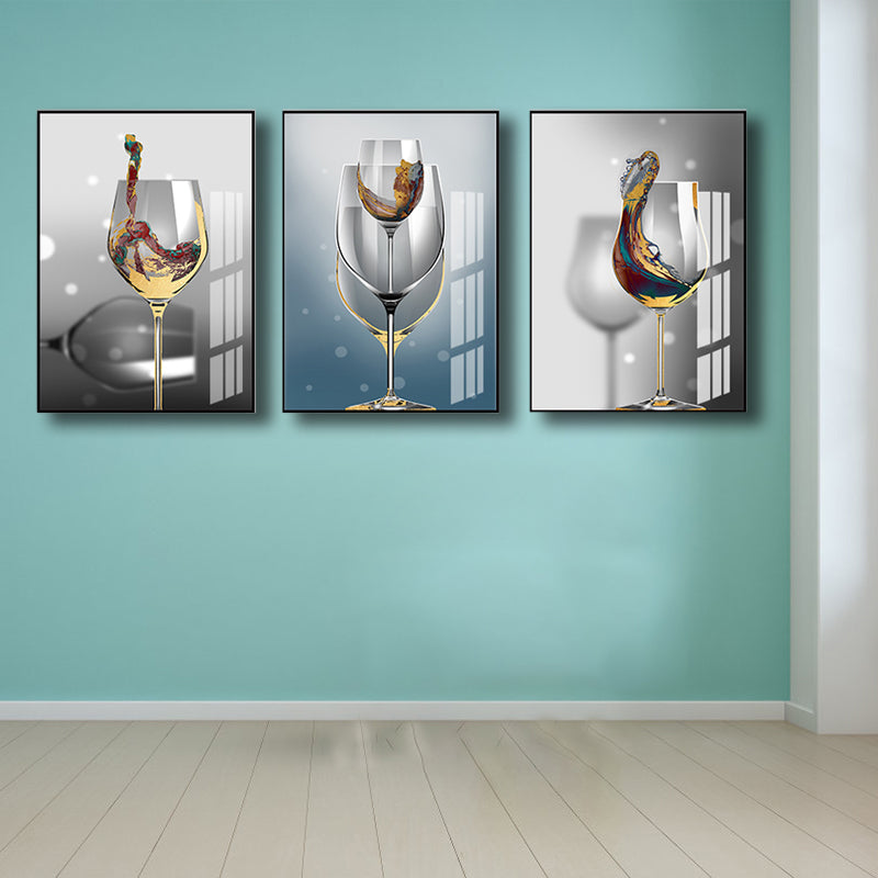 Modern Wine Glasses Wall Art Decor Light Color Dining Room Canvas Print, Set of 3 Clearhalo 'Art Gallery' 'Canvas Art' 'Contemporary Art Gallery' 'Modern' Arts' 1763564
