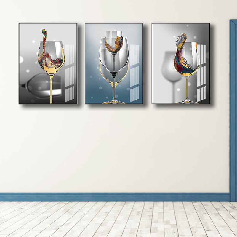 Modern Wine Glasses Wall Art Decor Light Color Dining Room Canvas Print, Set of 3 Clearhalo 'Art Gallery' 'Canvas Art' 'Contemporary Art Gallery' 'Modern' Arts' 1763565