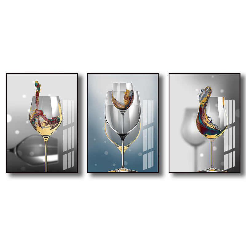 Modern Wine Glasses Wall Art Decor Light Color Dining Room Canvas Print, Set of 3 Clearhalo 'Art Gallery' 'Canvas Art' 'Contemporary Art Gallery' 'Modern' Arts' 1763566